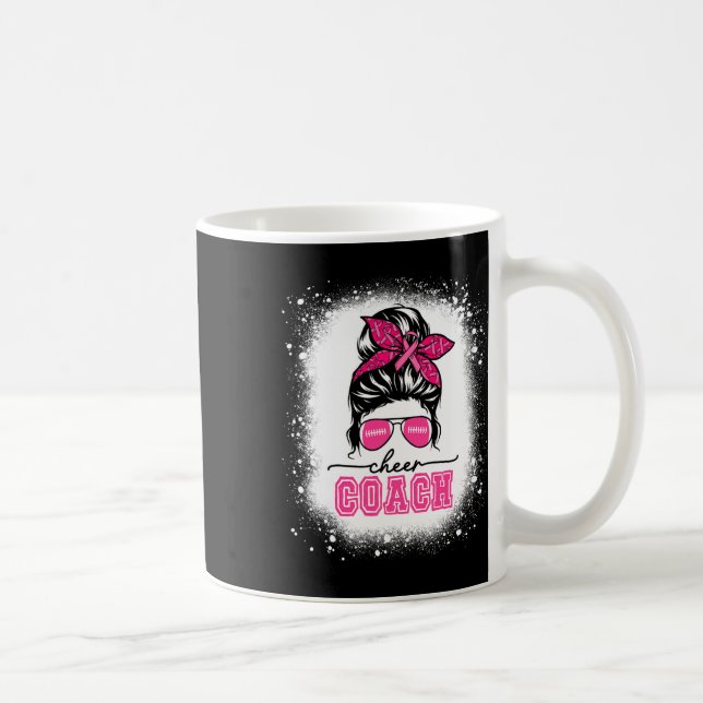 Footll Messy Bun Mum Cheer Coach Breast Cancer Ble Coffee Mug (Right)