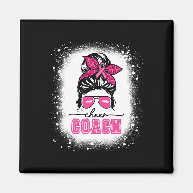 Footll Messy Bun Mum Cheer Coach Breast Cancer Ble Magnet (Front)