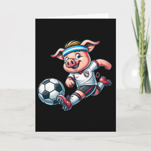 Footll Pig Mascot Playing Soccer Cartoon Striker Card
