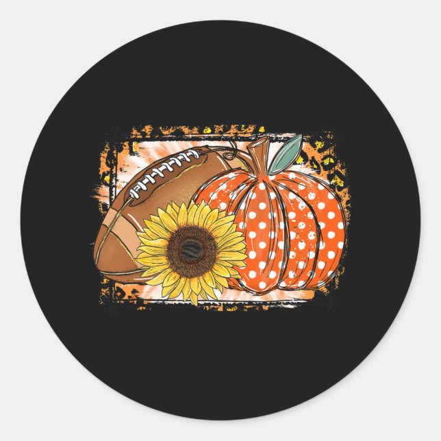 Footll Pumpkin Sunflower Footll Lover Fall Thanksg Classic Round Sticker (Front)