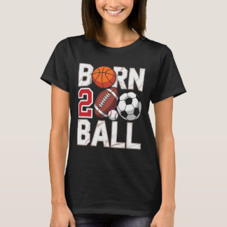 Footll Soccer Sketll 2nd Birthday Boy Born Two Ll T-Shirt