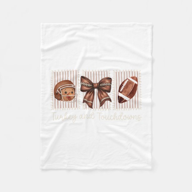 Footll Thanksgiving Turkey And Touchdowns Fall Wom Fleece Blanket (Front)