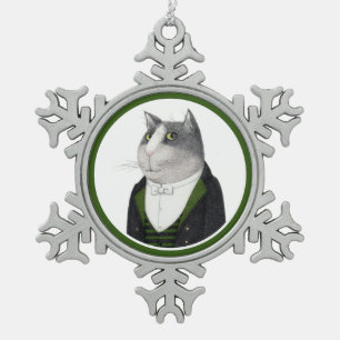 FOOTMAN CAT Pewter Snowflake Ornament