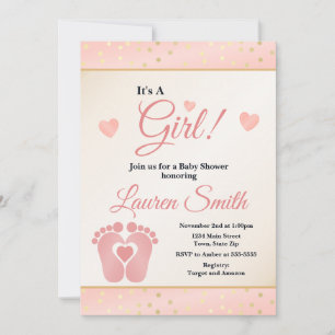 Footprint Baby Shower Invitation Girl, Baby Toes