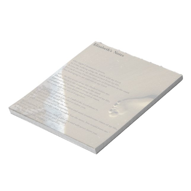 Footprint in sand with poem, custom personalised notepad (Rotated)