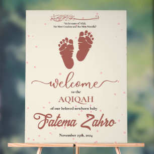 Footprint Newborn Baby Girl Muslim Aqiqah Aqeeqa Acrylic Sign