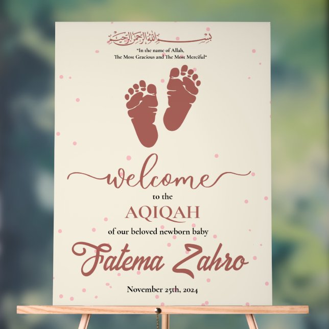 Footprint Newborn Baby Girl Muslim Aqiqah Aqeeqa Acrylic Sign (Neutral)
