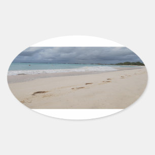 Footprints in Sand Beach Oval Sticker