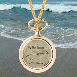 Footprints in Sand Kiss His and Her Names Watch