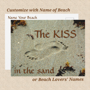 Footprints in Sand The Kiss Romantic Beach Postcard