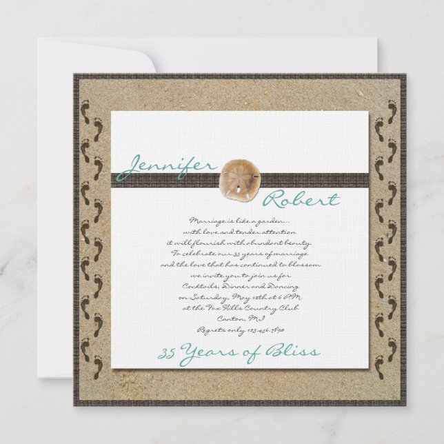 Footprints in the Sand Anniversary Invitation (Front)