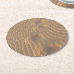 Footprints in the Sand Dunes Beach Round Paper Coaster