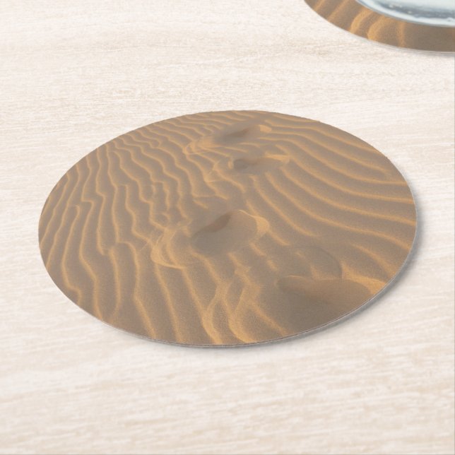 Footprints in the Sand Dunes Beach Round Paper Coaster (Angled)