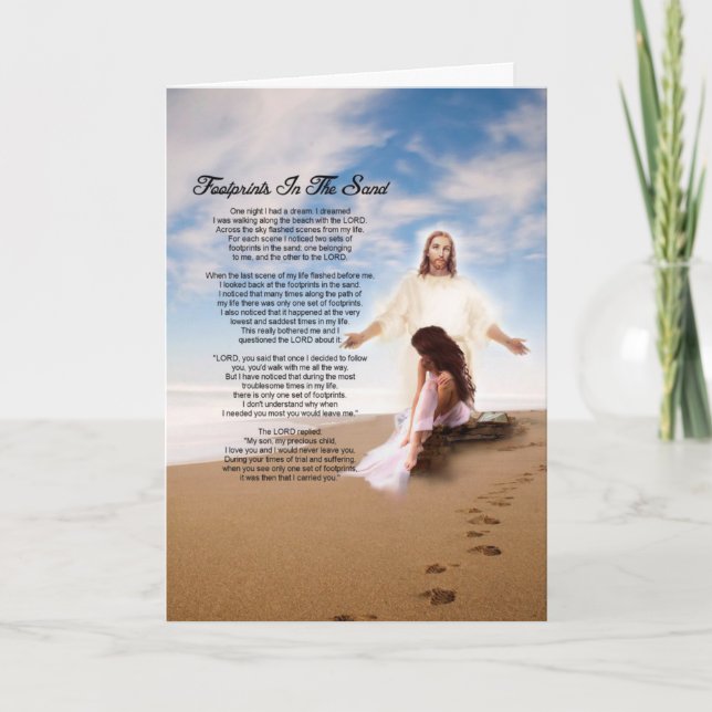 Footprints in the Sand Greeting Holiday Card (Front)