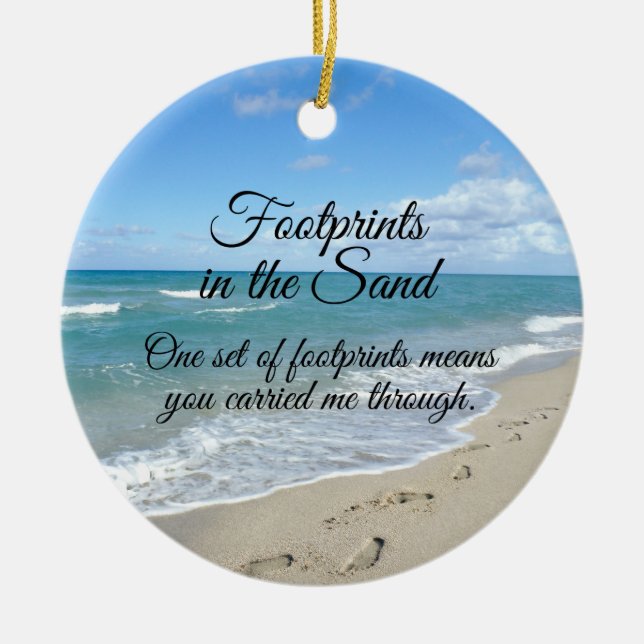 Footprints in the Sand Inspirational Christian Ceramic Tree Decoration (Front)