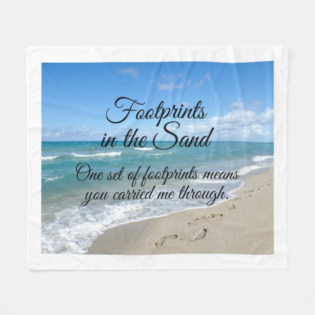 Footprints in the Sand Inspirational Christian Fleece Blanket (Front (Horizontal))
