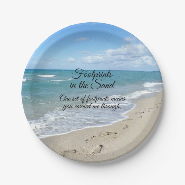 Footprints in the Sand Inspirational Christian Paper Plate (Front)