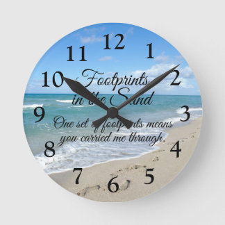Footprints in the Sand Inspirational Christian Round Clock