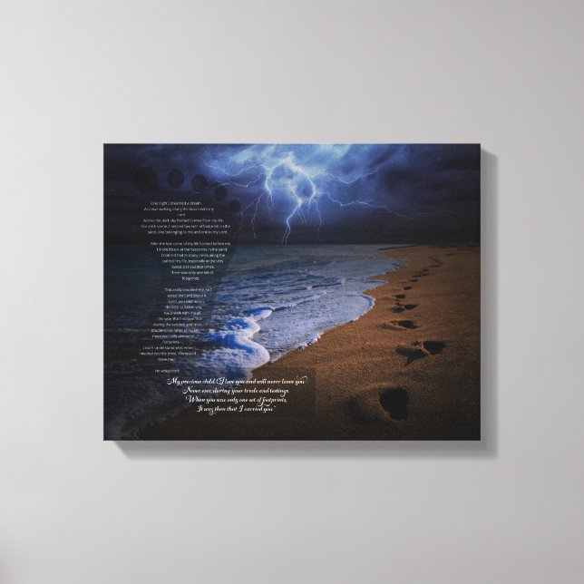 Footprints in the Sand Poem 14x11 (stormy) Canvas Print (Front)
