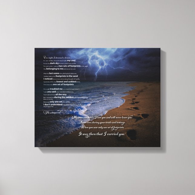 Footprints in the Sand Poem 14x11 (stormy) Canvas Print (Front)