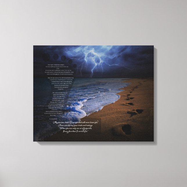 Footprints in the Sand Poem 20x16 (stormy) Canvas Print (Front)