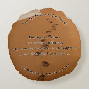 Footprints in the Sand Poem Gift Round Cushion