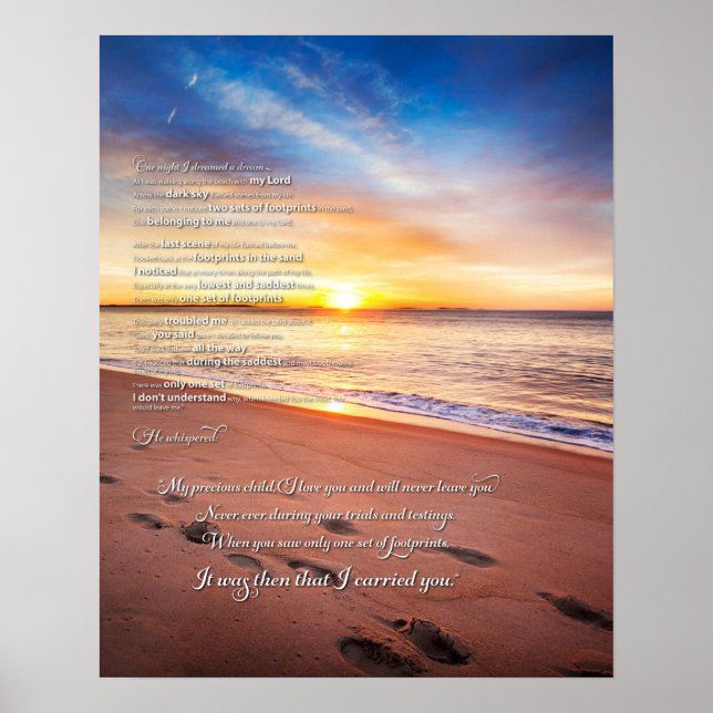 Footprints in the Sand Poem Poster (Front)