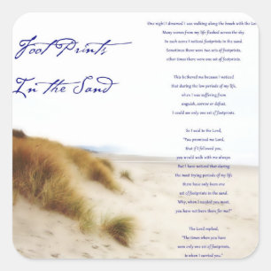 footprints in the sand square sticker