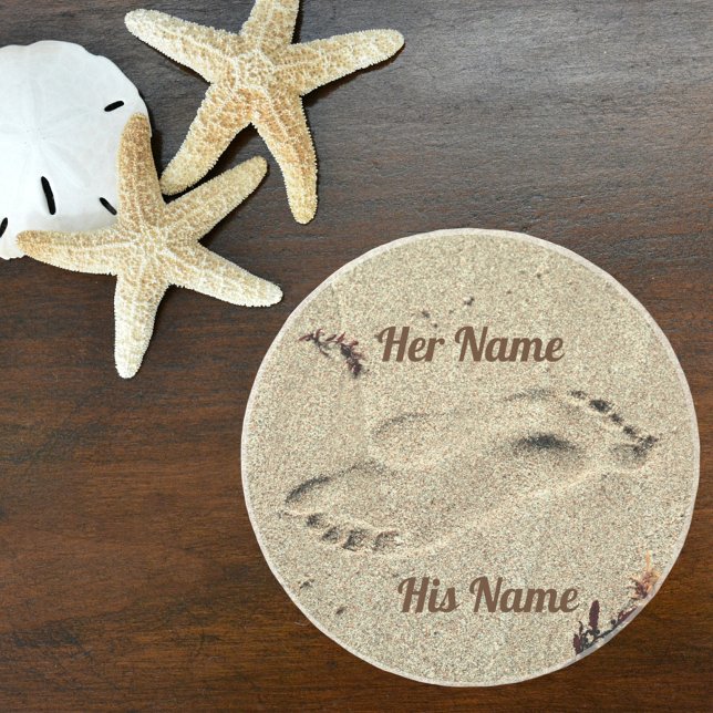 Footprints Kiss in the Sand Lovers Beach Coaster (Creator Uploaded)