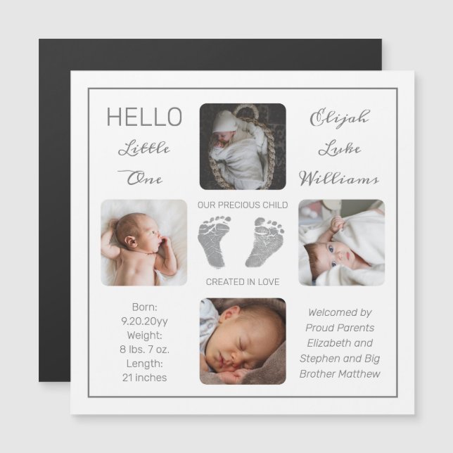 Footprints Magnetic Photo Birth Announcement (Front/Back)