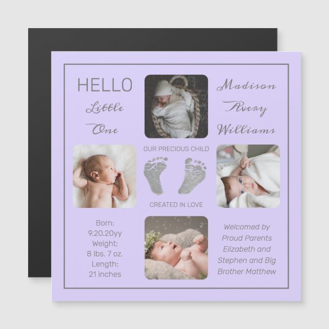 Footprints Magnetic Photo Birth Announcement (Front/Back)