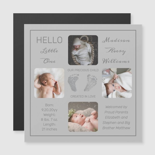 Footprints Magnetic Photo Birth Announcement (Front/Back)