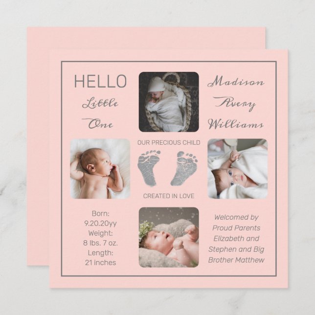 Footprints Multiple Photo Birth Announcement (Front/Back)