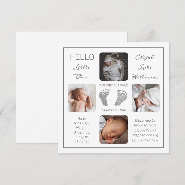 Footprints Multiple Photo Birth Announcement (Front/Back)