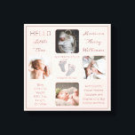 Footprints Multiple Photo Blush Birth Keepsake Canvas Print<br><div class="desc">Create a birth keepsake that is as unique as your precious child with this "Hello Little One" four photo design featuring your baby's name, birth statistics, parents and siblings' names. In the centre are two template lines for your personal message or you can use ours. This messaging is on top...</div>