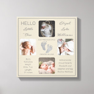 Footprints Multiple Photo Greige Birth Keepsake Canvas Print