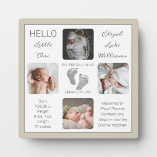 Footprints Multiple Photo Greige Birth Keepsake Plaque