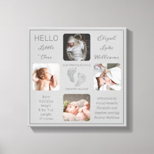 Footprints Multiple Photo Grey Birth Keepsake Canvas Print