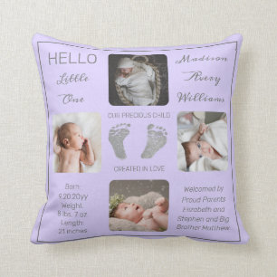 Footprints Multiple Photo Lavender Birth Keepsake  Cushion
