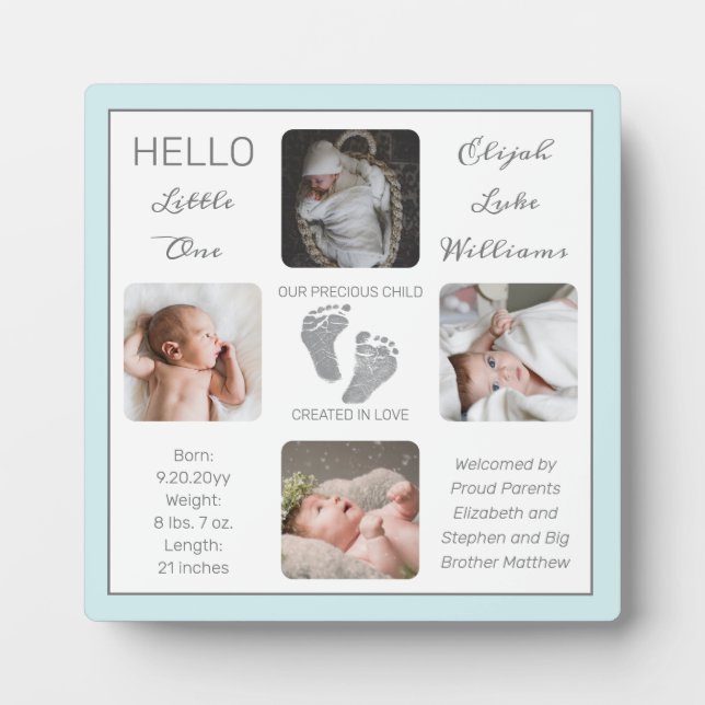 Footprints Multiple Photo Mint Birth Keepsake Plaque (Front)