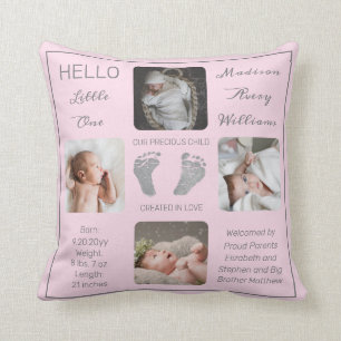 Footprints Multiple Photo Pink Birth Keepsake Cushion