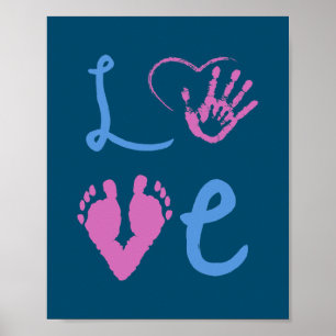Footprints of Hands and Feet of Father and Son Poster
