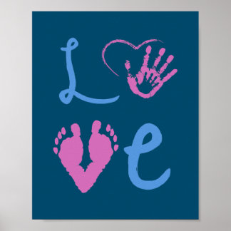 Footprints of Hands and Feet of Father and Son Poster