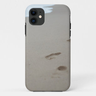 Footprints on a white beach in Mozambique iPhone 11 Case