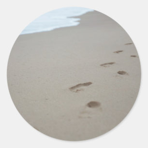 Footprints on a white beach in Mozambique Classic Round Sticker