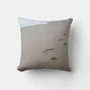 Footprints on a white beach in Mozambique Cushion