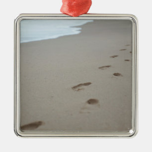Footprints on a white beach in Mozambique Metal Tree Decoration
