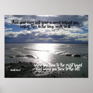 Footprints On Ocean Isiah 30:21 Poster