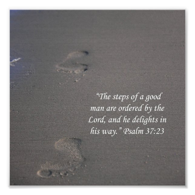 Footprints on Sand Psalms 37:23 Scripture Print (Front)