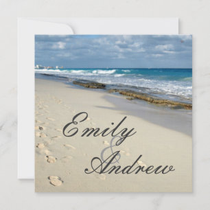 footprints on the beach wedding invitation